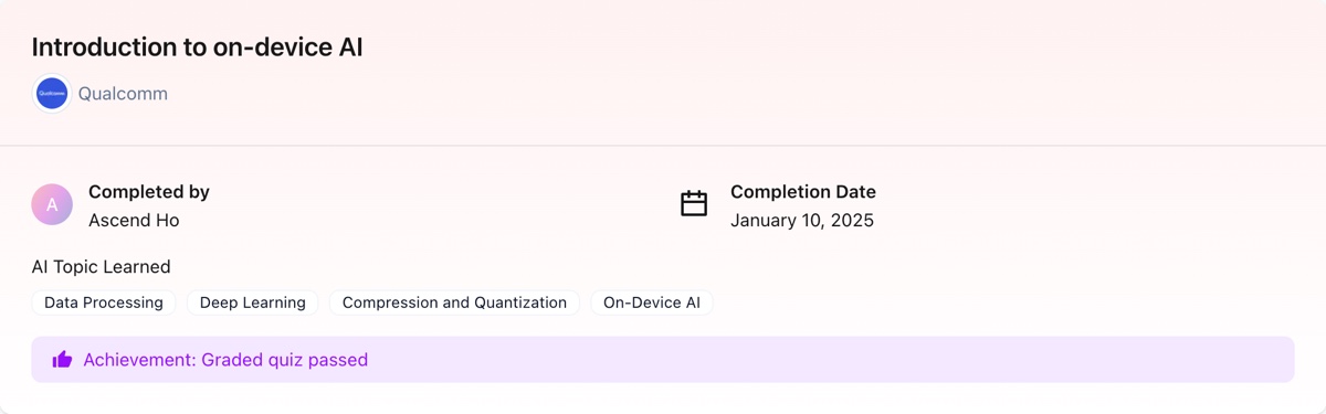 Introduction to on-device AI 课程完成记录预览