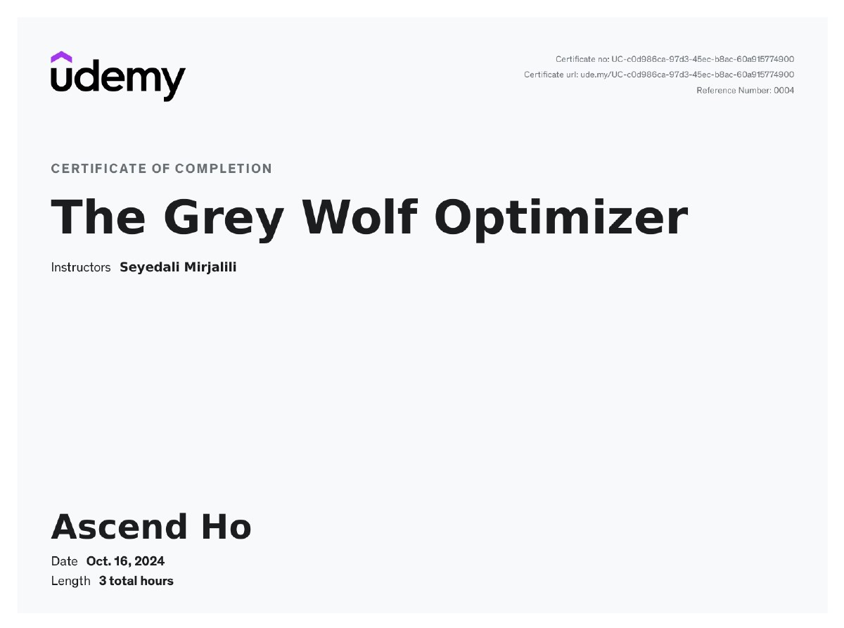 The Grey Wolf Optimizer 课程证书预览